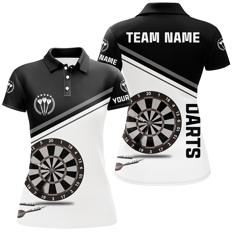 Schwarz-Weiß Darts Poloshirt mit Namen – Individuelle Darts Shirts für Damen Dart Trikot LDT0306