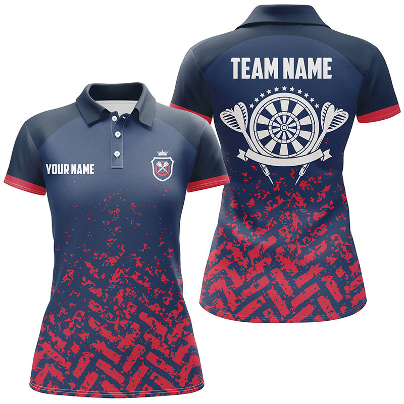 Personalisiertes Blau-Rotes Darts Poloshirt – Individuelle Dart Team Shirts für Damen Dart Trikot LDT0630
