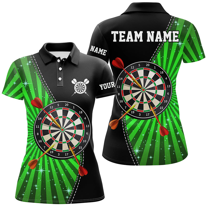 Schwarz Grün Halo Damen Darts Poloshirt – Individuelles cooles Dart Shirt für Frauen Dart Trikots LDT1463