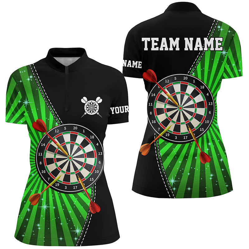 Schwarz Grün Halo Darts Quarter-Zip Shirt – Individuelles Cooles Dart Shirt für Damen, Dart Trikots LDT1463