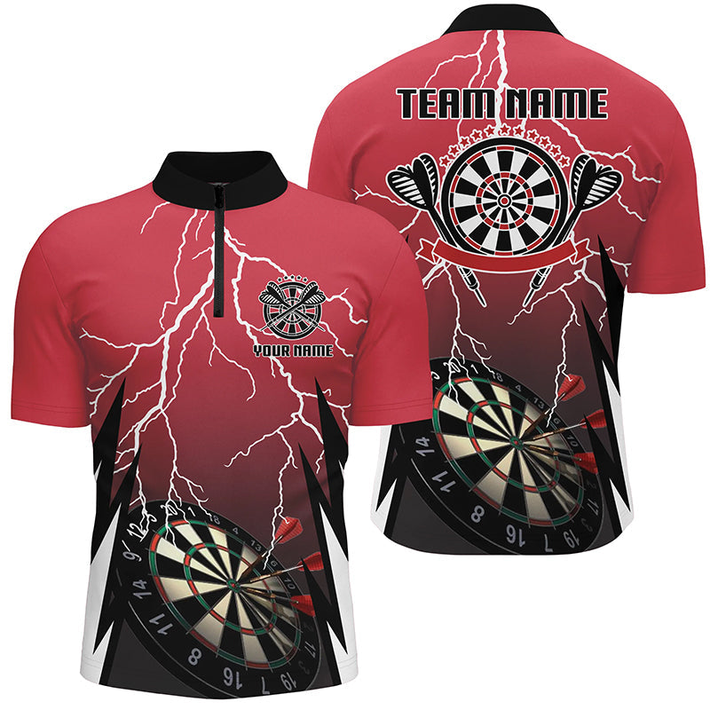 Männer Individuelles Rotes Lightning Darts Quarter Zip Shirt – Individuelles Donner Darts Trikot für Männer LDT0334