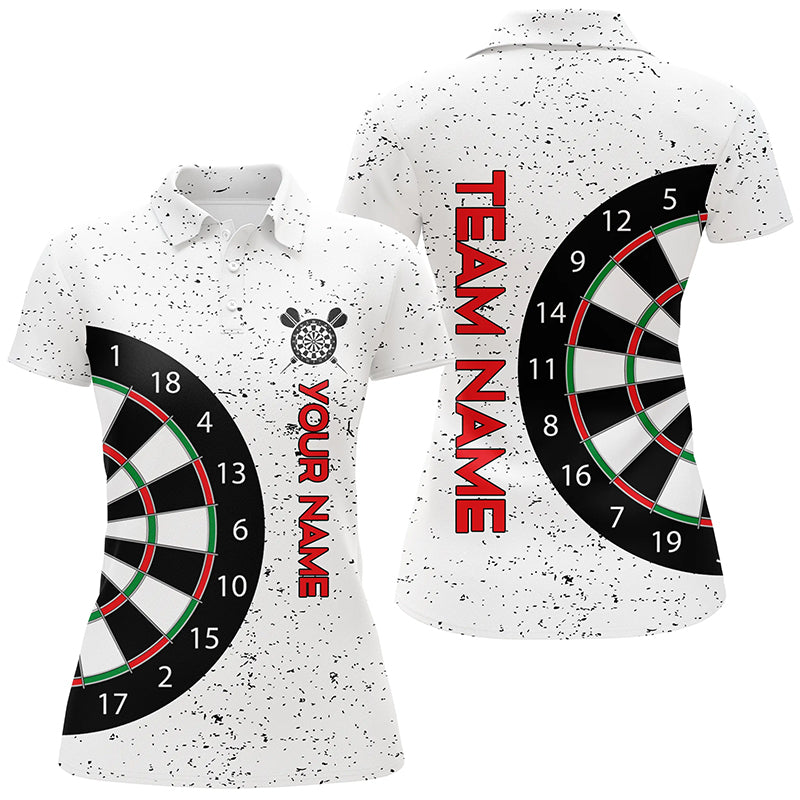 Personalisiertes Weißes Grunge Dartboard Poloshirt – Cooles Dart Team Trikot für Damen LDT0338