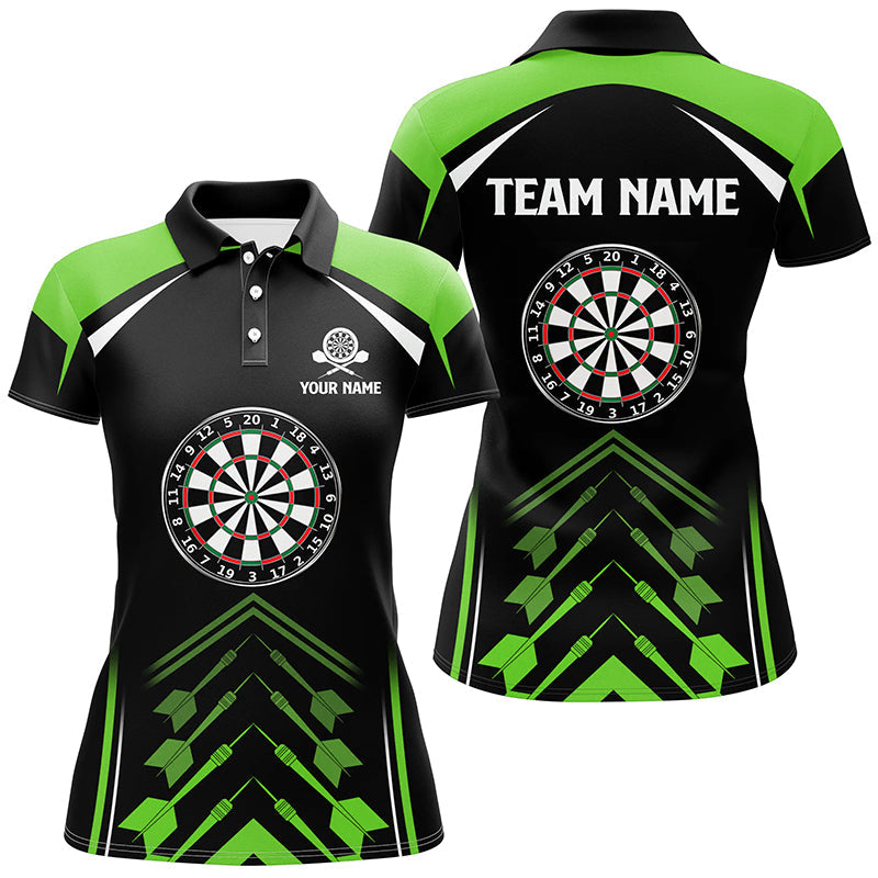 Individuelles Grün Schwarz Damen Darts Poloshirt – Individuelles Dart Shirt für Frauen Dart Trikots LDT1465