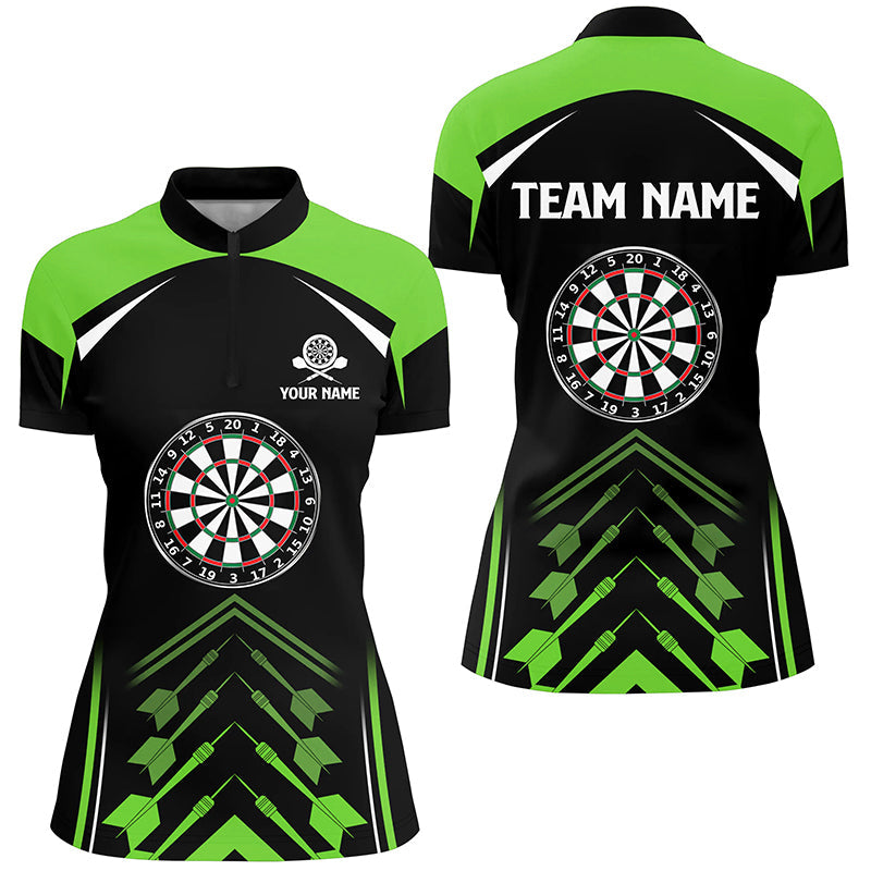 Individuelles Grün Schwarz Darts Quarter-Zip Shirt – Individuelles Dart Shirt für Damen, Dart Trikots LDT1465
