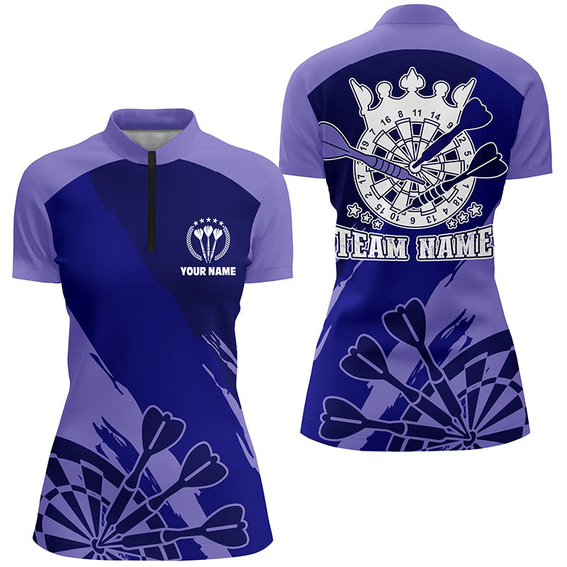 Personalisiertes Navy Lila Darts Quarter-Zip Shirt – Individuelles Cooles Darts Trikot für Damen LDT0350