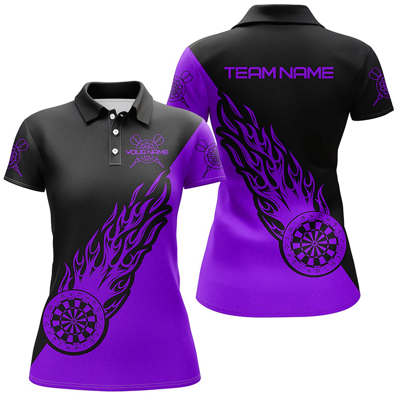 Individuelles Lila Schwarz Flamme Damen Darts Poloshirt – Dart Shirt für Frauen Dart Trikots LDT1342