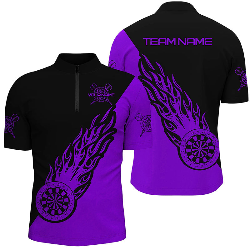 Individuelles Lila Schwarz Flamme Darts Quarter-Zip Shirt – Darts Shirt für Männer Dart Trikots LDT1342