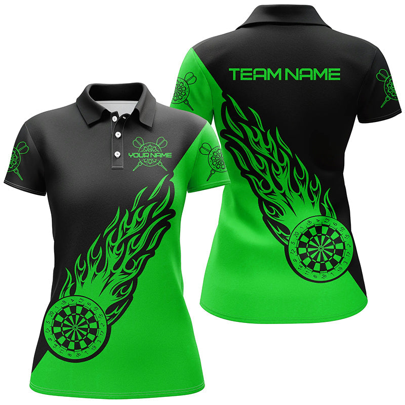 Individuelles Grün Schwarz Flamme Damen Darts Poloshirt – Dart Shirt für Frauen Dart Trikots LDT1343