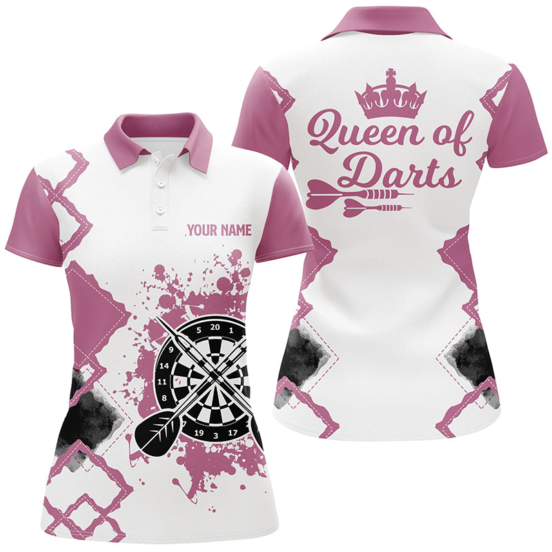 Queen of Darts Pink-Weiß Darts Poloshirt – Individuelles Süßes Darts Trikot für Damen LDT0366