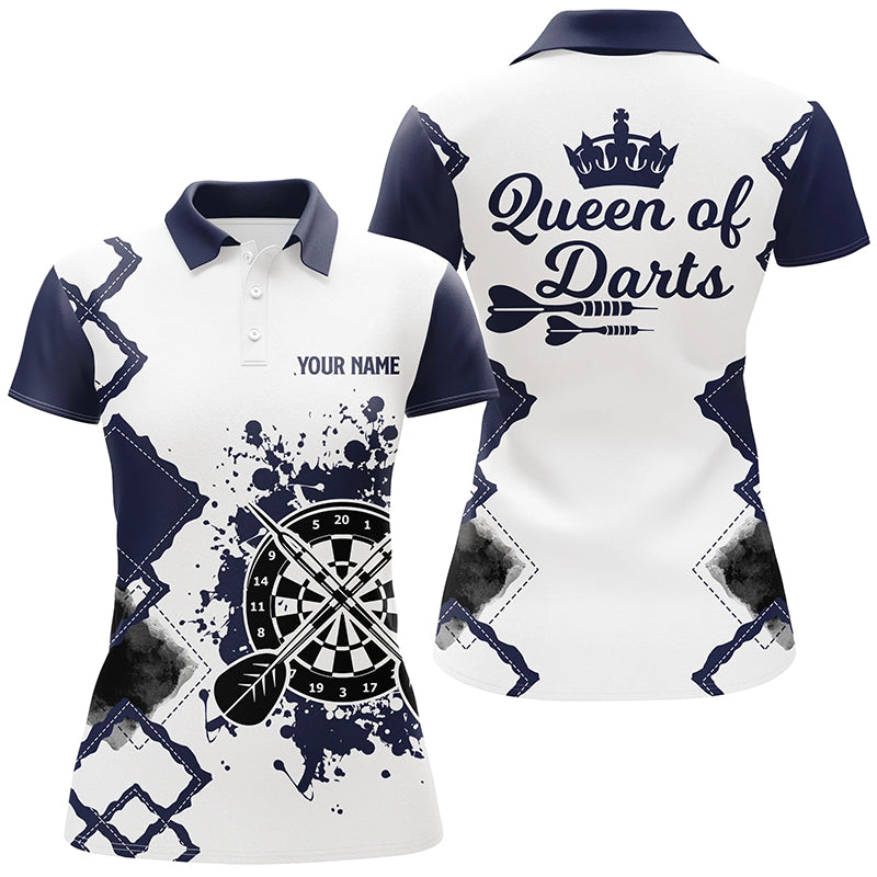 Queen of Darts Marineblau-Weiß Darts Poloshirt – Individuelles Cooles Darts Trikot für Damen LDT0367