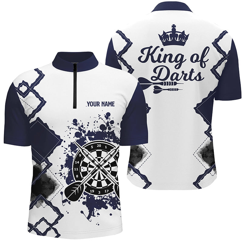 King Of Darts Navy Weiß Darts Quarter Zip Shirt – Individuelles Cooles Dart Trikot für Männer LDT0367