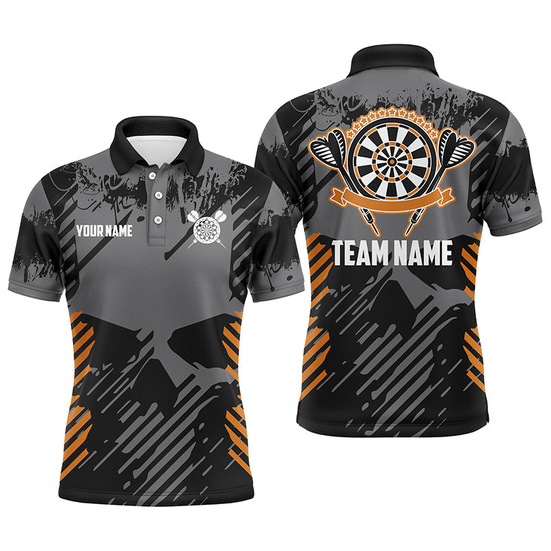 Grau-Grunge-Orange Totenkopf Herren Dart-Poloshirts – Individuelle Dartshirts für Männer Darttrikot LDT0380