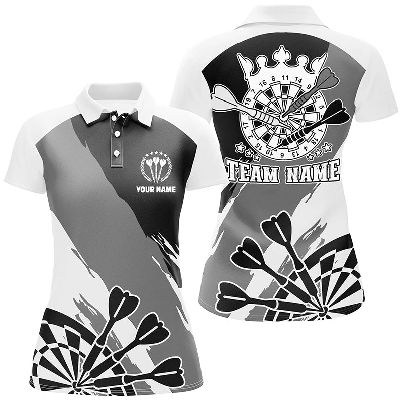 Individuelles Schwarz-Weiß Damen Darts Poloshirt – Individuelles Darts Shirt für Damen Darts Trikot LDT0694