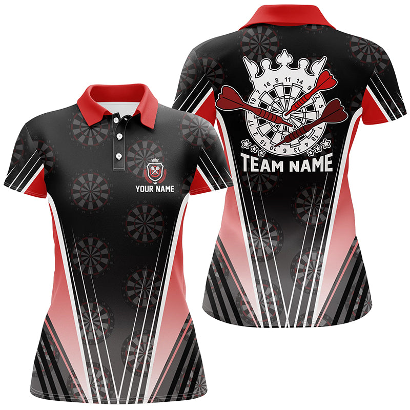 Personalisiertes Schwarz-Rot Darts Poloshirt – Individuelles Dart Team Shirt für Damen Darts Trikot LDT0706