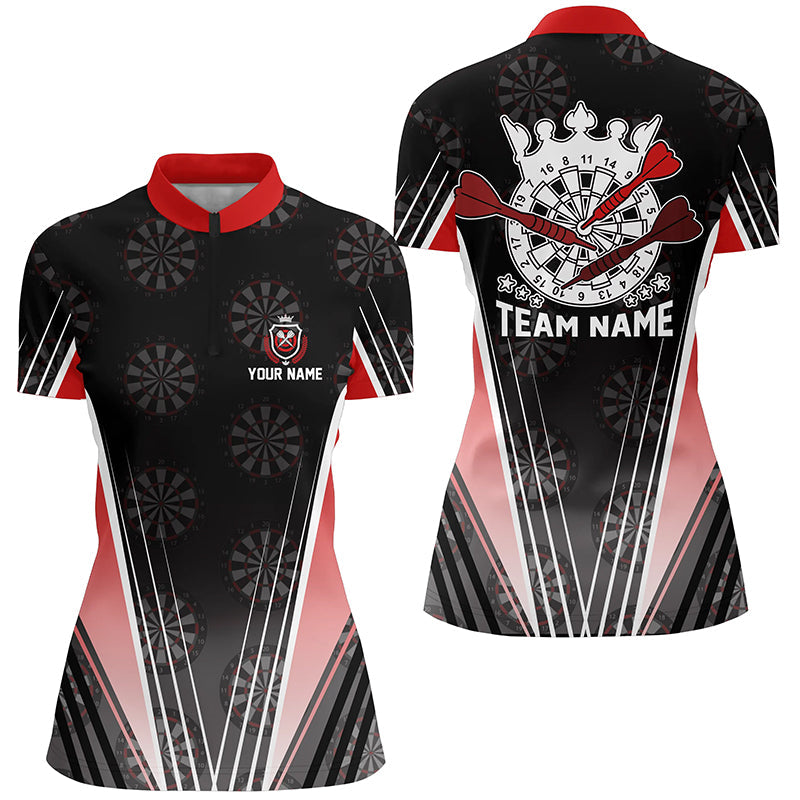 Personalisierter Schwarz Rot Darts Quarter-Zip Shirt, Individuelles Dart Shirt für Damen, Dart Trikot LDT0706