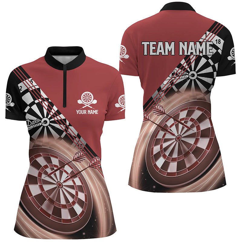 Rotes Darts Quarter-Zip Shirt mit Name – Individuelle Coole Darts Shirts für Damen Dart Trikots LDT0938