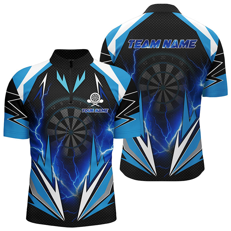 Blau Thunder Lightning Darts Quarter-Zip Shirt – Individuelle Dart Shirts für Männer Dart Trikots LDT1354