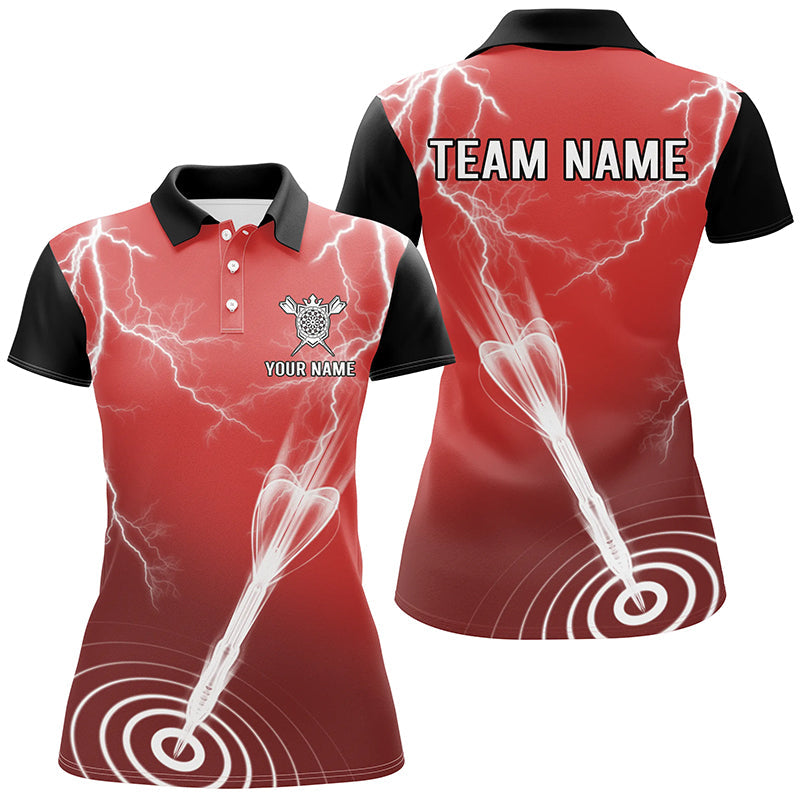 Donner Blitz Rot Schwarz Personalisiertes Darts Poloshirt – Individuelles Darts Trikot für Damen LDT0735