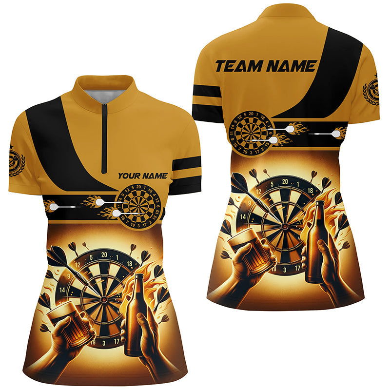 Gelbes Bier-Thema Damen Dart Quarter-Zip Shirt – Individuelles Trikot für Biertrinker LDT1380