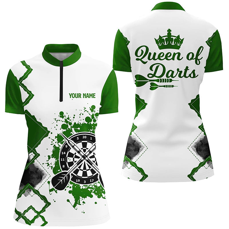 Queen Of Darts Grün Weiß Darts Quarter-Zip Shirt – Individuelles Cooles Darts Trikot für Damen LDT0968