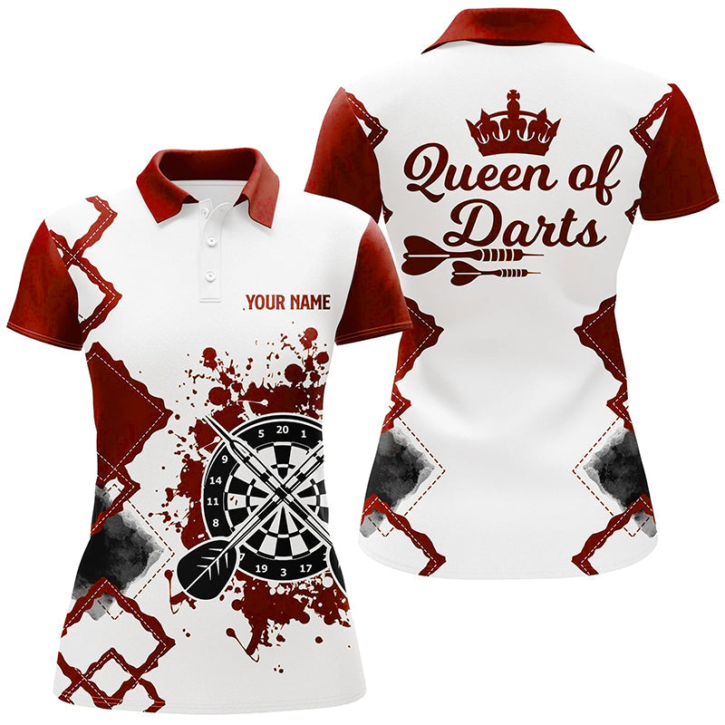 Queen of Darts Rot Weiß Damen Darts Poloshirt – Individuelles Cooles Darts Trikot für Frauen LDT0969