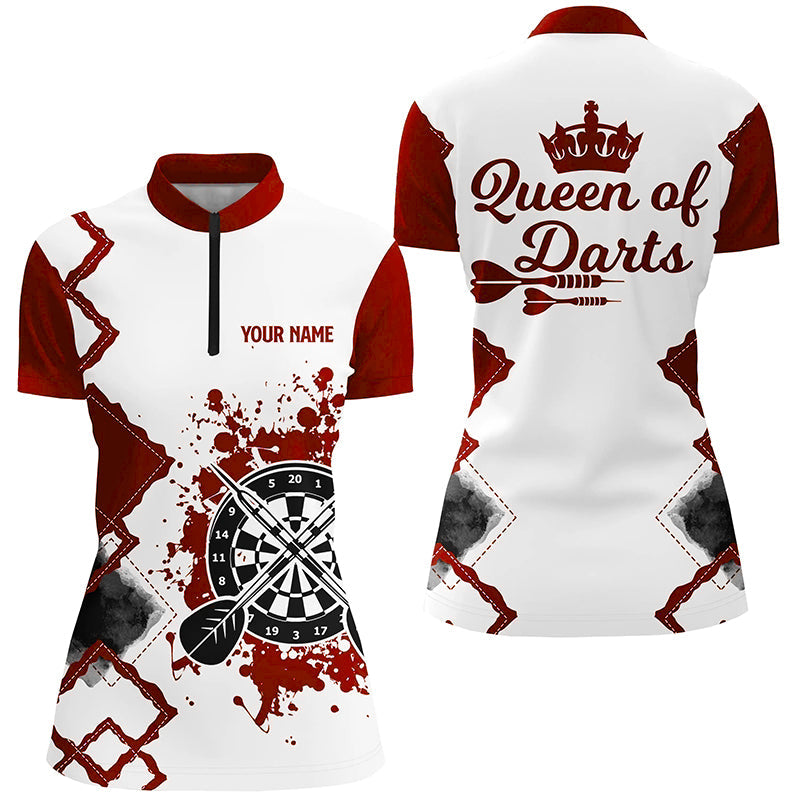 Queen Of Darts Rot Weiß Darts Quarter-Zip Shirt – Personalisiertes Cooles Darts Trikot für Damen LDT0969
