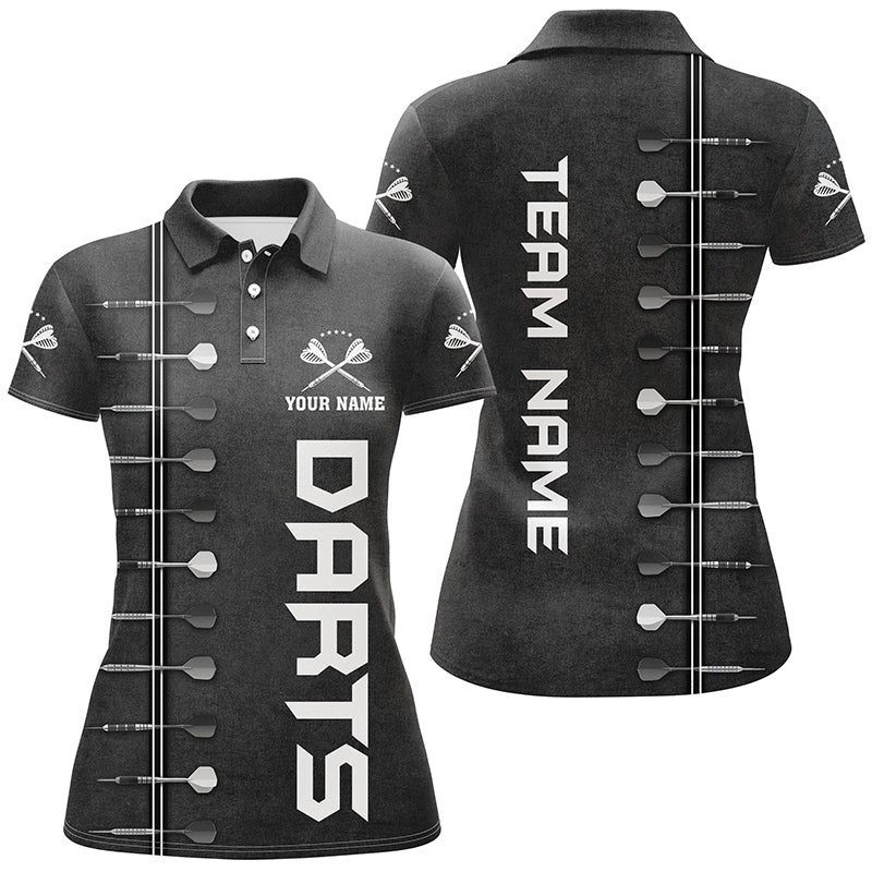 Individuelles Damen Darts Poloshirt – 3D Druck Schwarz Weiß – Individuelle Dart Trikots für Frauen LDT0977