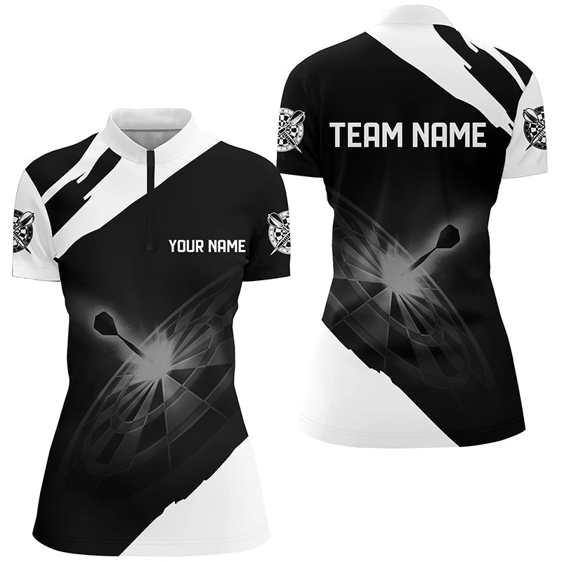 Schwarz Weiß Individuelles Darts Quarter-Zip Shirt – Individuelle Dart Shirts für Damen, Dart Trikots LDT1395