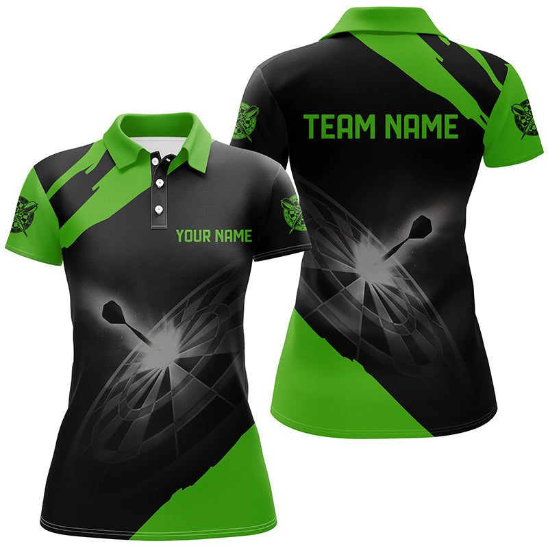 Schwarz Grün Individuelles Damen Darts Poloshirt – Individuelle Dart Shirts für Frauen Dart Trikots LDT1396