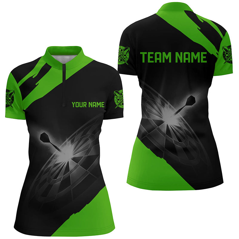 Schwarz Grün Individuelles Darts Quarter-Zip Shirt – Individuelle Dart Shirts für Damen, Dart Trikots LDT1396