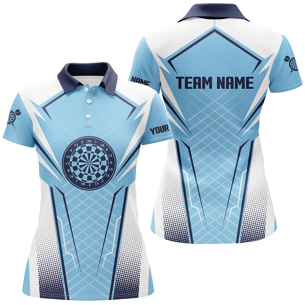 Blau Weiß Damen Darts Poloshirt – Individuelles Dart Shirt für Frauen Dart Team Trikots LDT1437