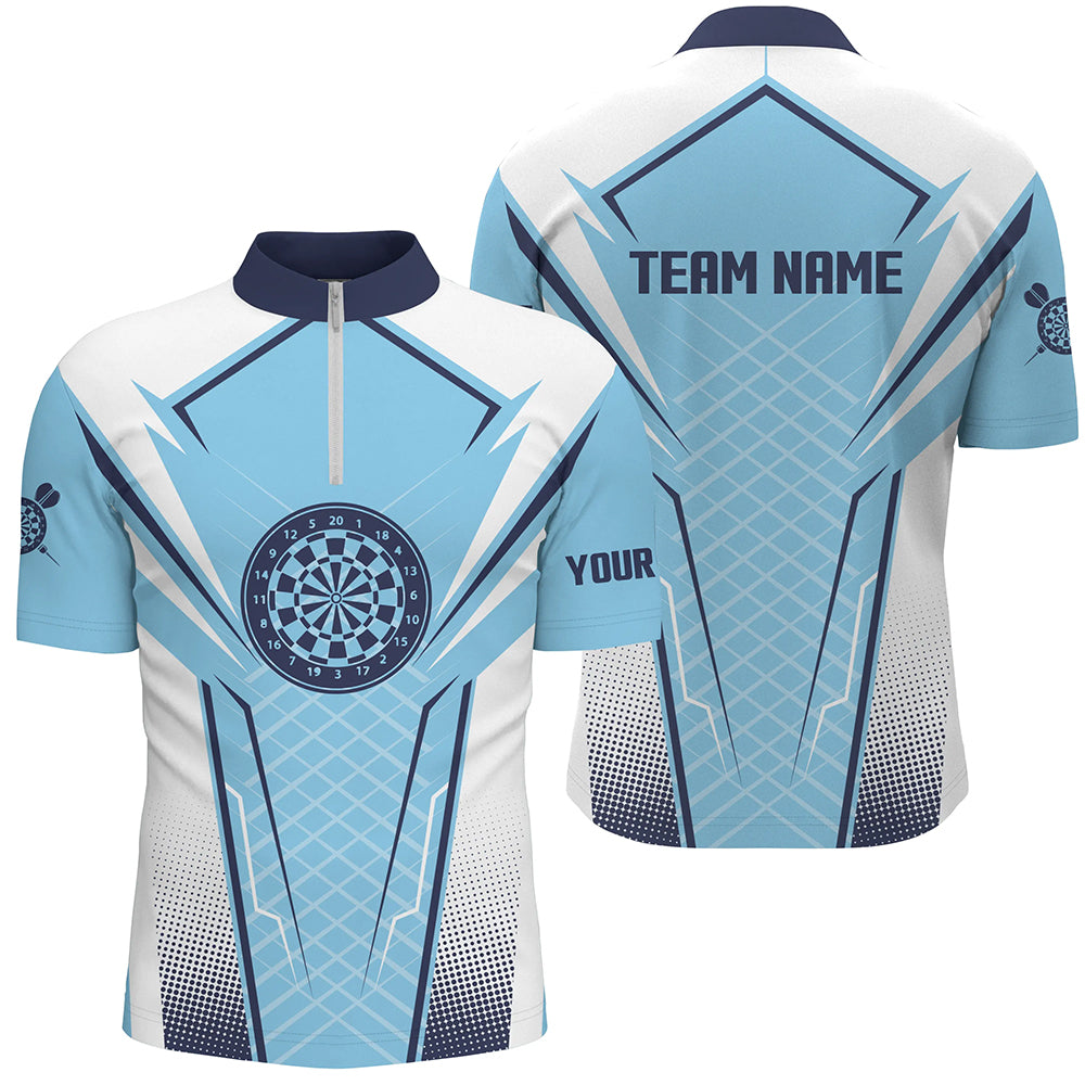 Blau Weiß Männer Darts Quarter-Zip Shirt – Individuelles Darts Shirt für Männer Dart Trikots LDT1437