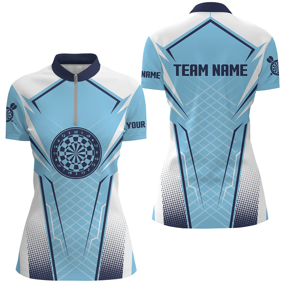 Blau Weiß Damen Darts Quarter Zip Shirt, Individuelles Dart Shirt für Damen, Dart Trikots LDT1437