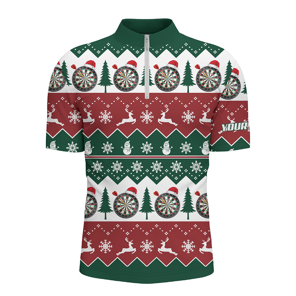 Weihnachtsbaum Schneeflocken Darts Quarter-Zip Shirt – Individuelles Weihnachts Darts Shirt für Männer LDT0804