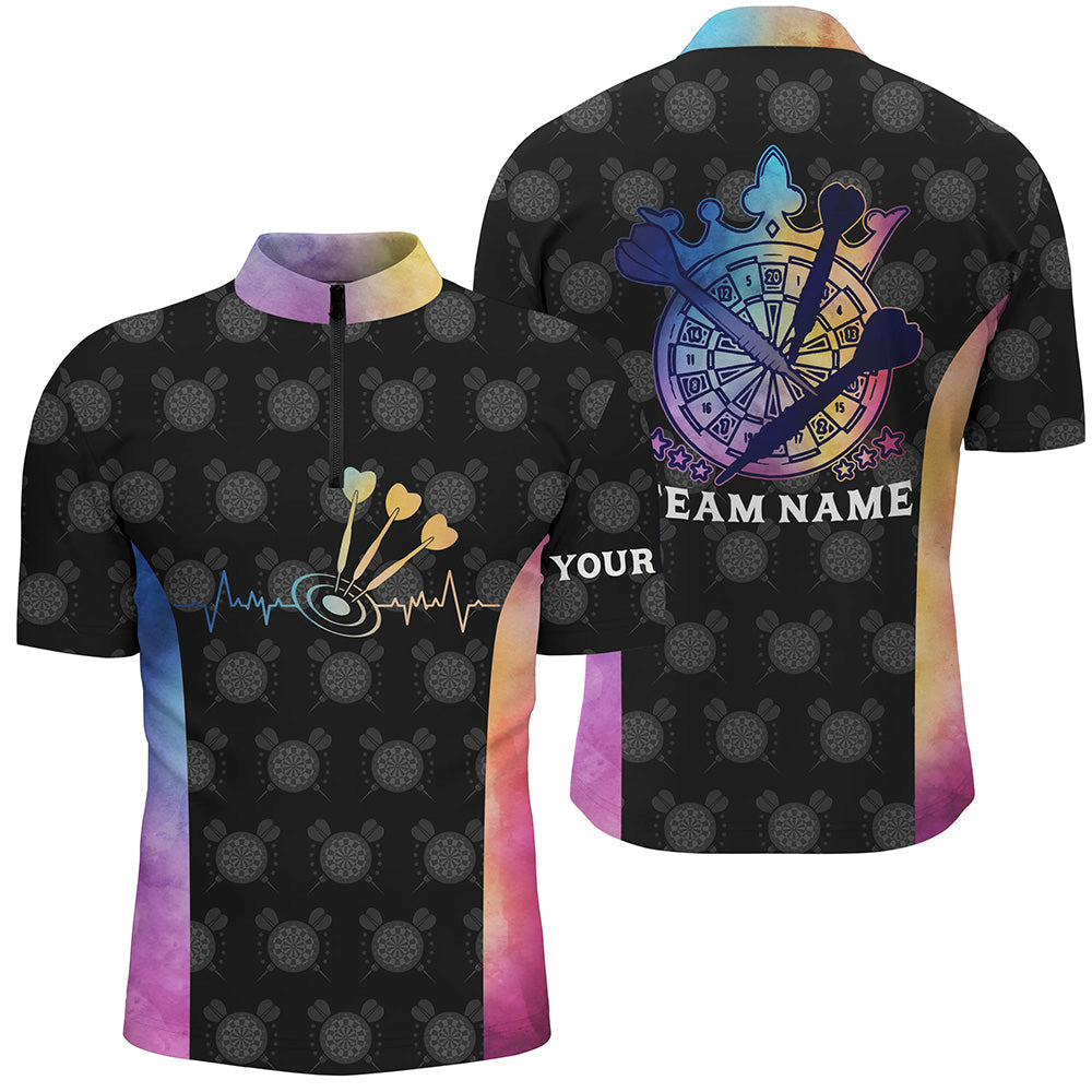 Darts Herzschlag Tie-Dye Quarter-Zip Shirt – Personalisiertes Darts Shirt für Männer Dart Trikot LDT0805