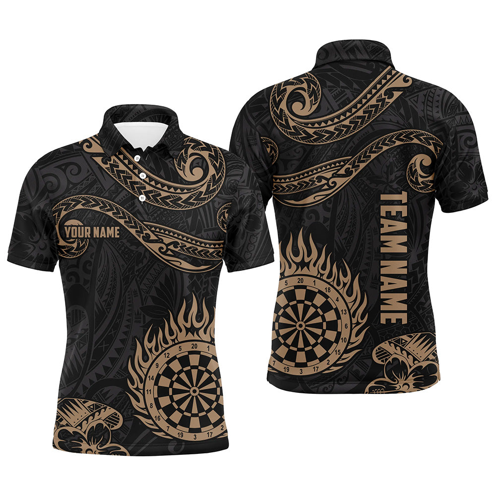 Personalisierter goldener hawaiianischer tribal Flammen-Dart Poloshirt – Individuelle Darttrikots für Männer LDT0824