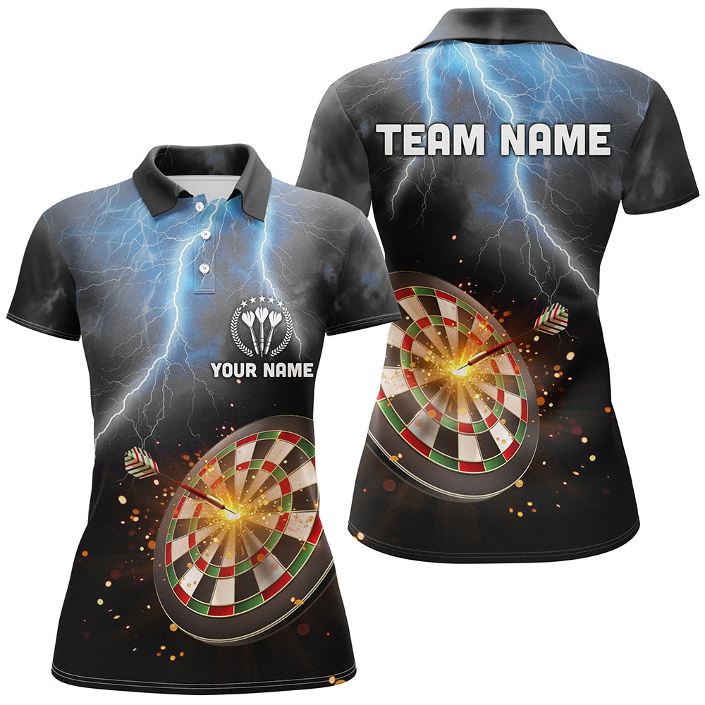 Individuelles Donner Blitz Schwarzes Damen Darts Poloshirt – Individuelle Dart Trikots für Frauen LDT1236