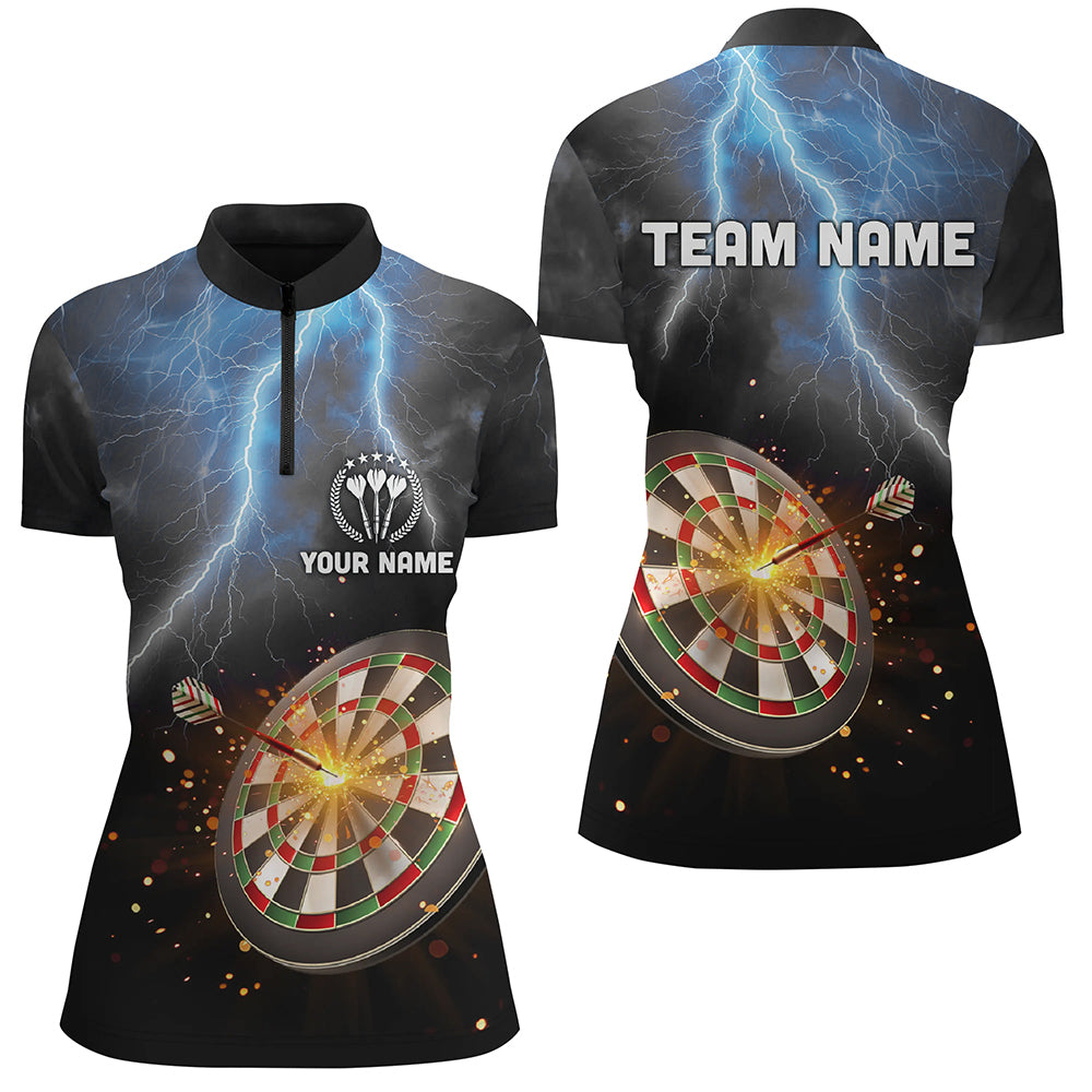 Individuelles Thunder Lightning Schwarzes Darts Quarter-Zip Shirt – Individuelle Dart Trikots für Damen LDT1236