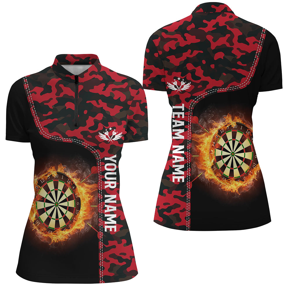 Rotes Camo Flame Dartboard Damen Quarter-Zip Shirt – Individuelles Dart Trikot LDT1237