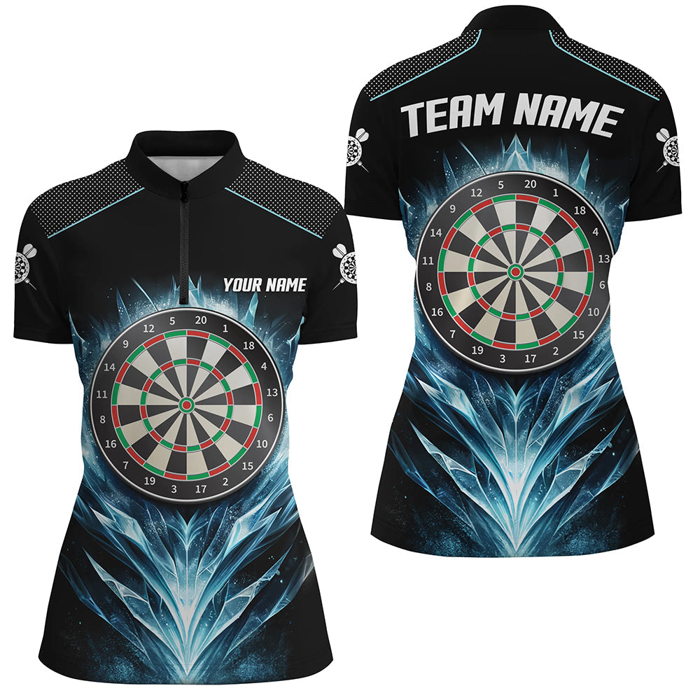 Eisblau Schwarzes Dartboard Individuelles Darts Quarter-Zip Shirt – Herren Dart Shirt Dart Trikots LDT1240