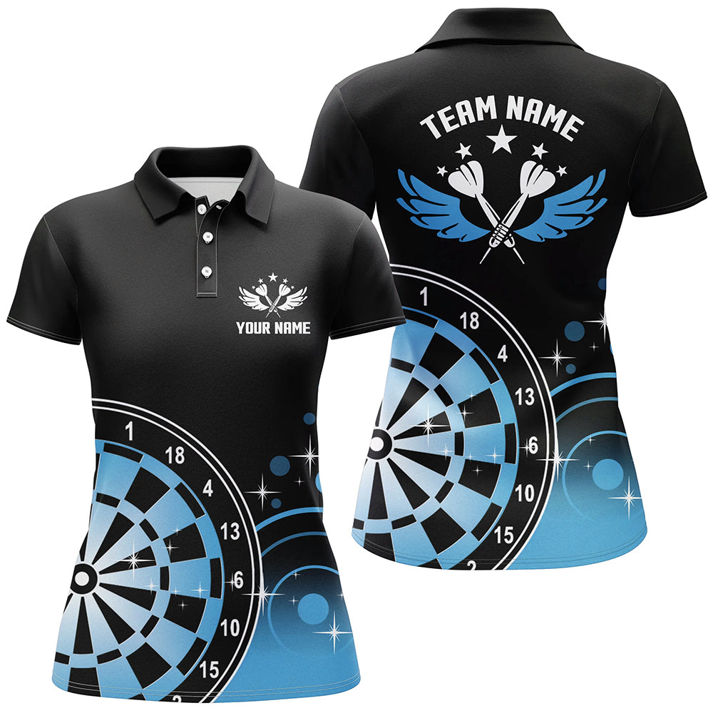 Personalisierte Darts Flügel Schwarz Blau Poloshirts – Individuelles Damen Darts Shirt Dart Trikots LDT1242