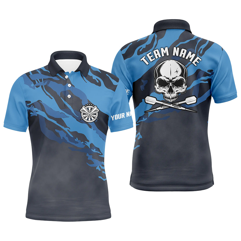Personalisiertes Blaues Totenkopf Darts Herren Poloshirt – Individuelles Darts Shirt für Männer Dart Trikots LDT1067