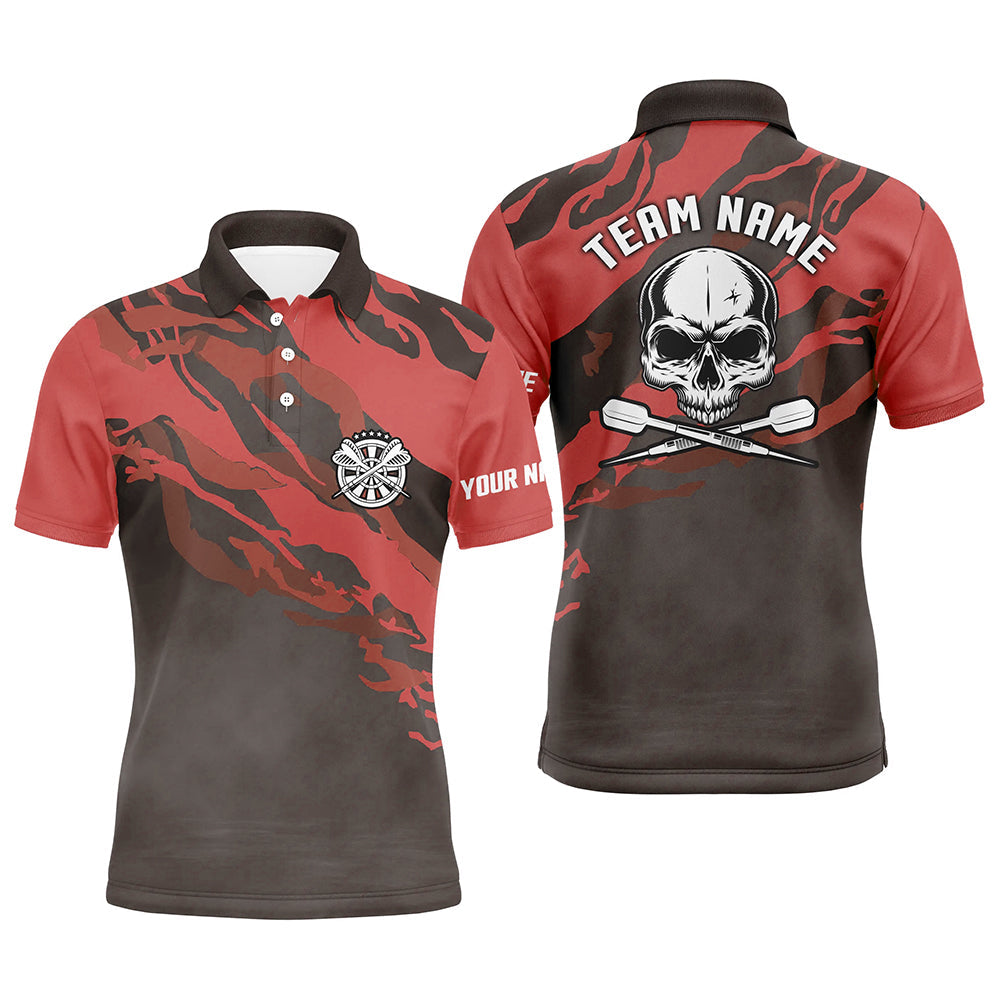 Personalisiertes Rotes Totenkopf Darts Herren Poloshirt – Individuelles Darts Shirt für Männer Dart Trikots LDT1068