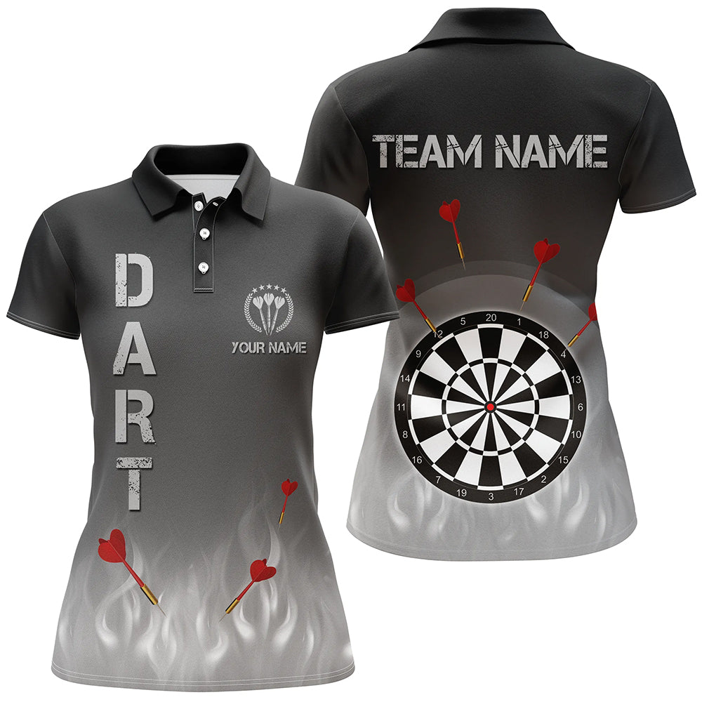 Farbverlauf Schwarz Grau Flamme Damen Dart Poloshirt – Individuelles Trikot LDT1078