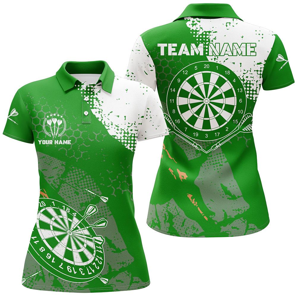 Retro Grün Weiß Muster Individuelle Damen Darts Polo Shirts, Dart Team Trikots für Damen LDT0899