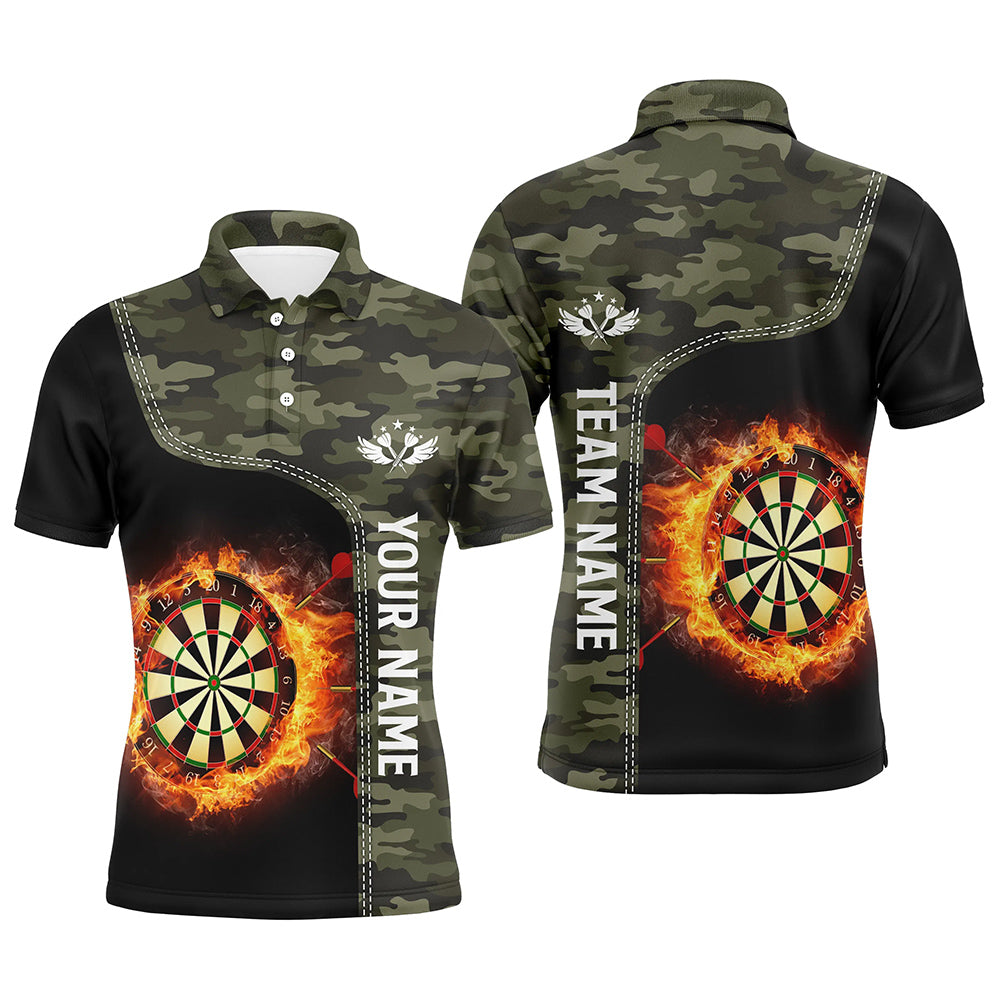 Grünes Camo-Flammen-Dartboard Herren Poloshirt – Individuelles Dartshirt für Männer Darttrikot LDT0654