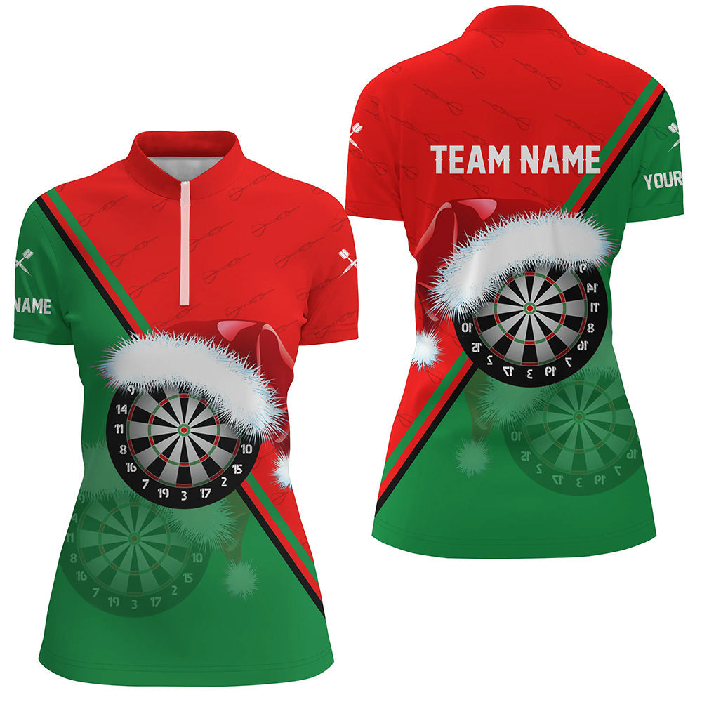 Rot Grün Santa Dartboard Damen Christmas Quarter-Zip Shirt – Individuelles Trikot LDT0919