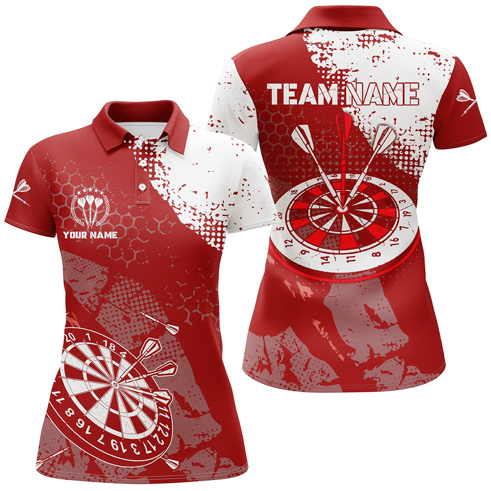 Retro Rot-Weiß Muster Individuelles Damen Darts Poloshirt – Dart Team Trikots für Damen LDT0704