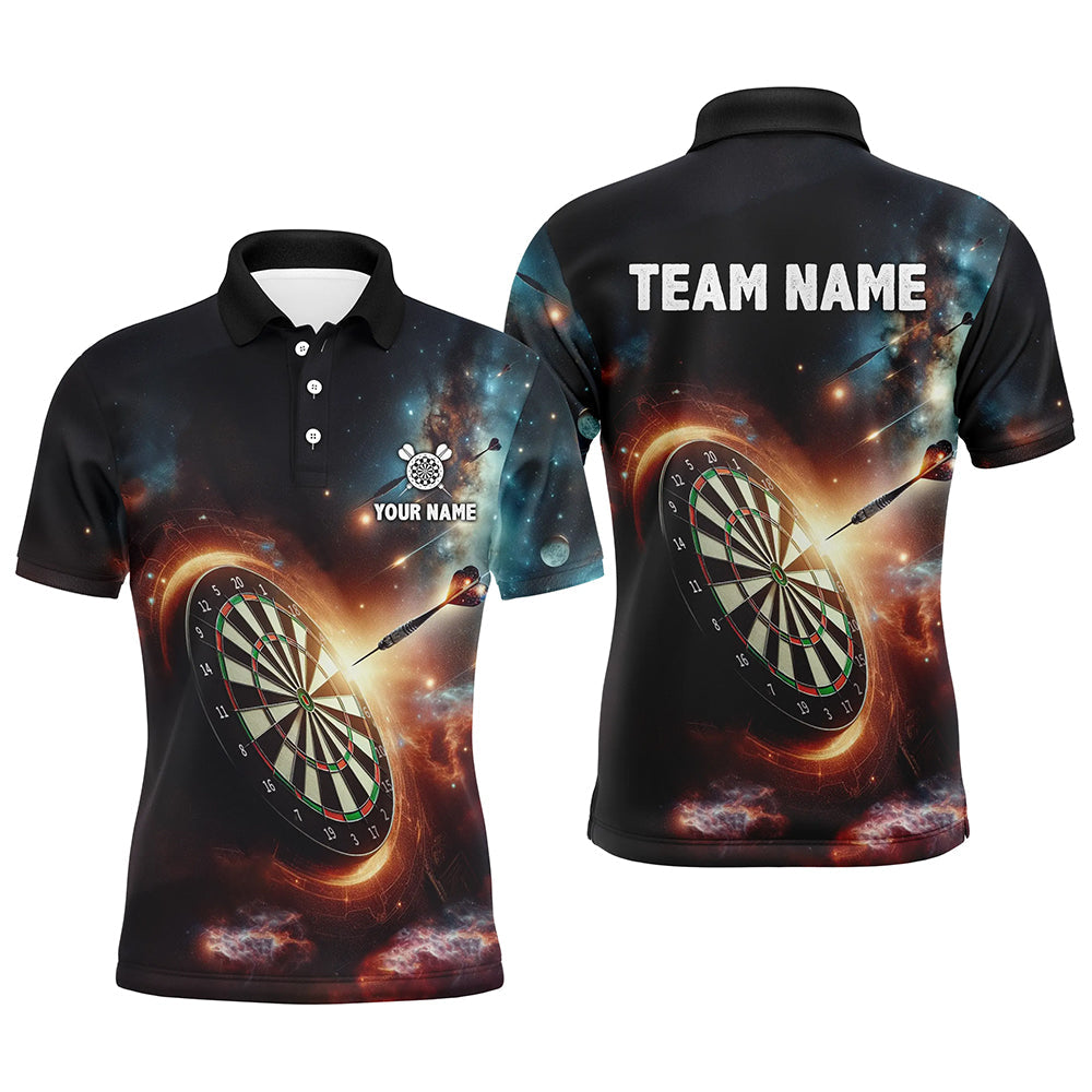 Darts In der Galaxie 3D Gedrucktes Herren Dart Poloshirt – Individuelles Dartshirt für Männer Darttrikots LDT1357