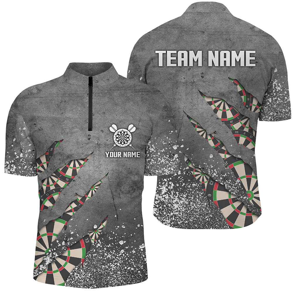 Paint Splash Grau Darts Quarter-Zip Shirt – Individuelle Dart Shirts für Männer Team Dart Trikots LDT0964